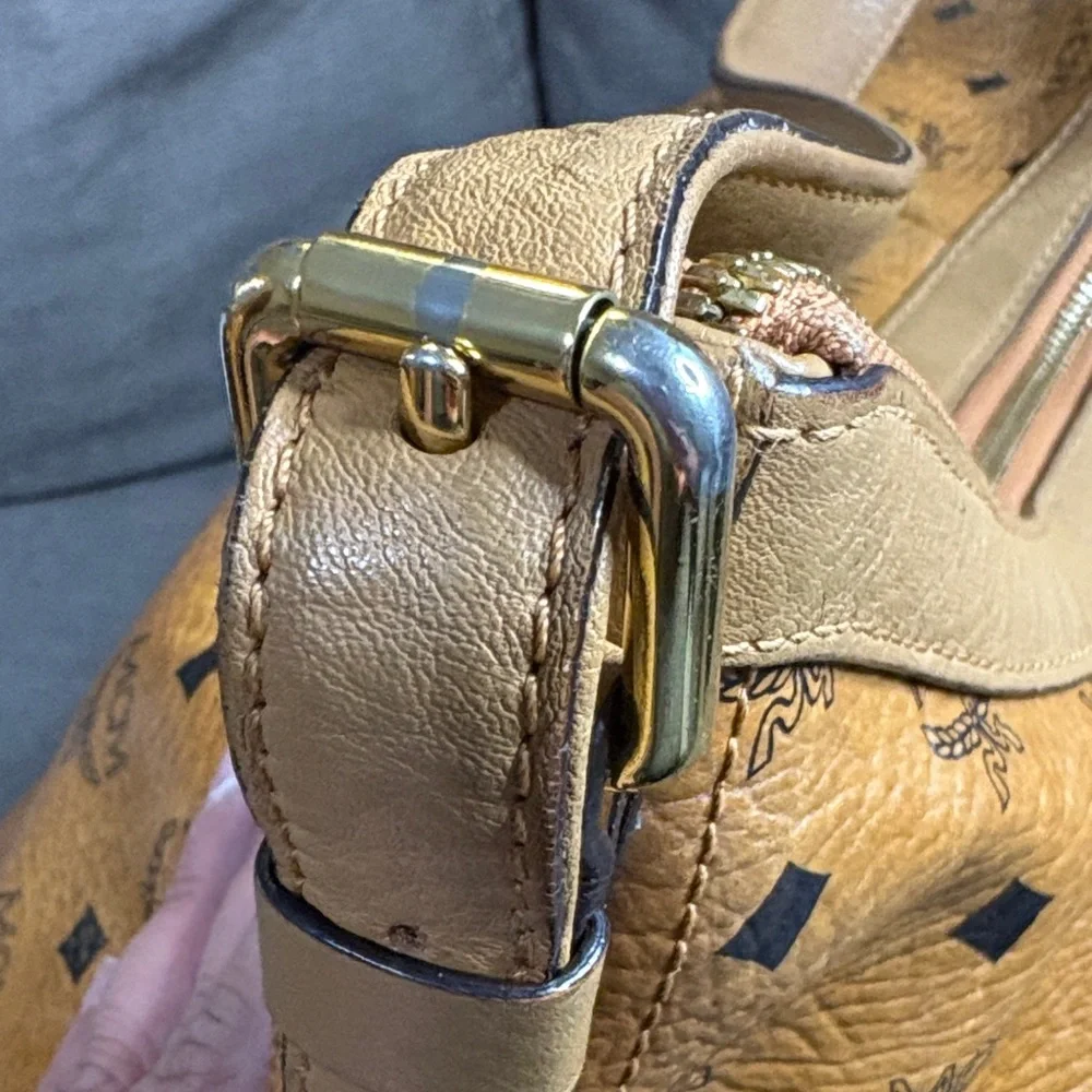 MCM Cognac Monogram Shoulder Hobo Bag ( Serial E0451)